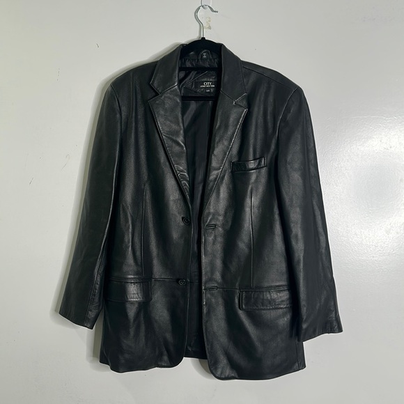 Jones New York black leather jacket blazer size 38R matrix goth classic - Picture 3 of 13